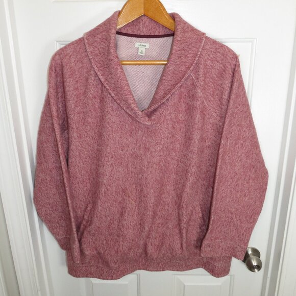L.L. Bean Womens Shawl Neck Pullover Marled Fleece Pink Plus Size 1X - Picture 1 of 4
